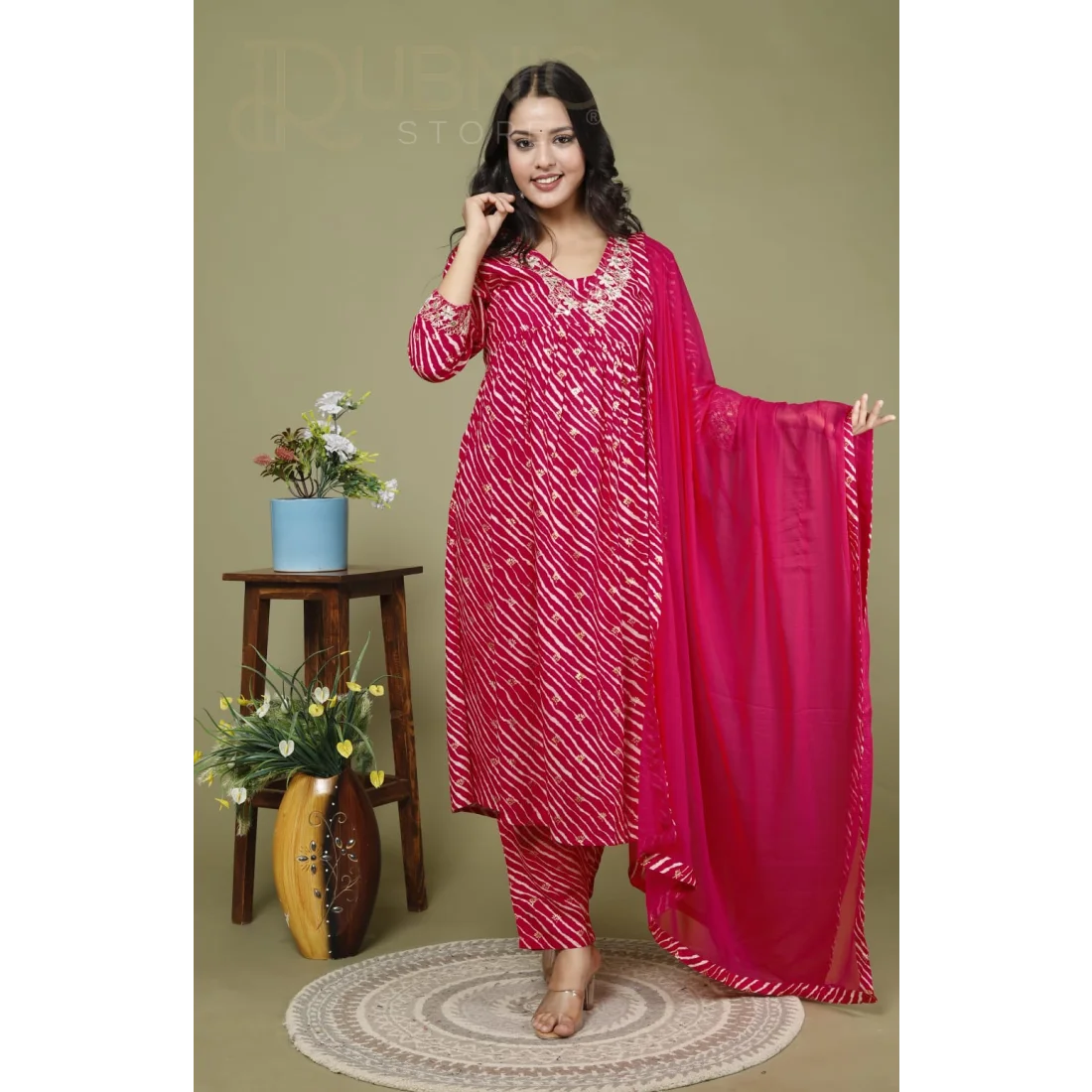 Rayon Kurti Pant Set with net Dupatta at Rs.799/Piece in dehradun offer by  M S Shine Shopiee